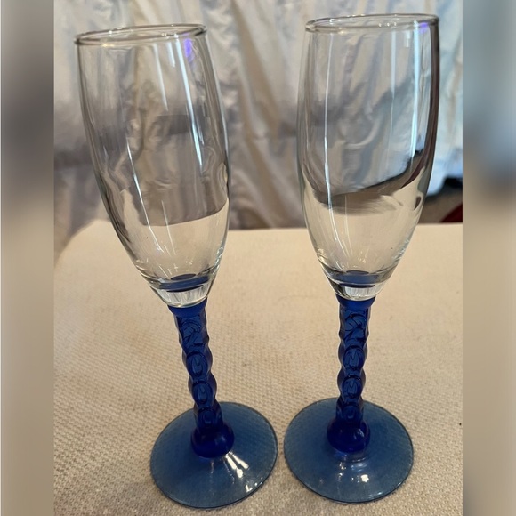 Twisted Stem Champagne Flute’s, Cobalt Blue 2000 set of 2 - Picture 1 of 6